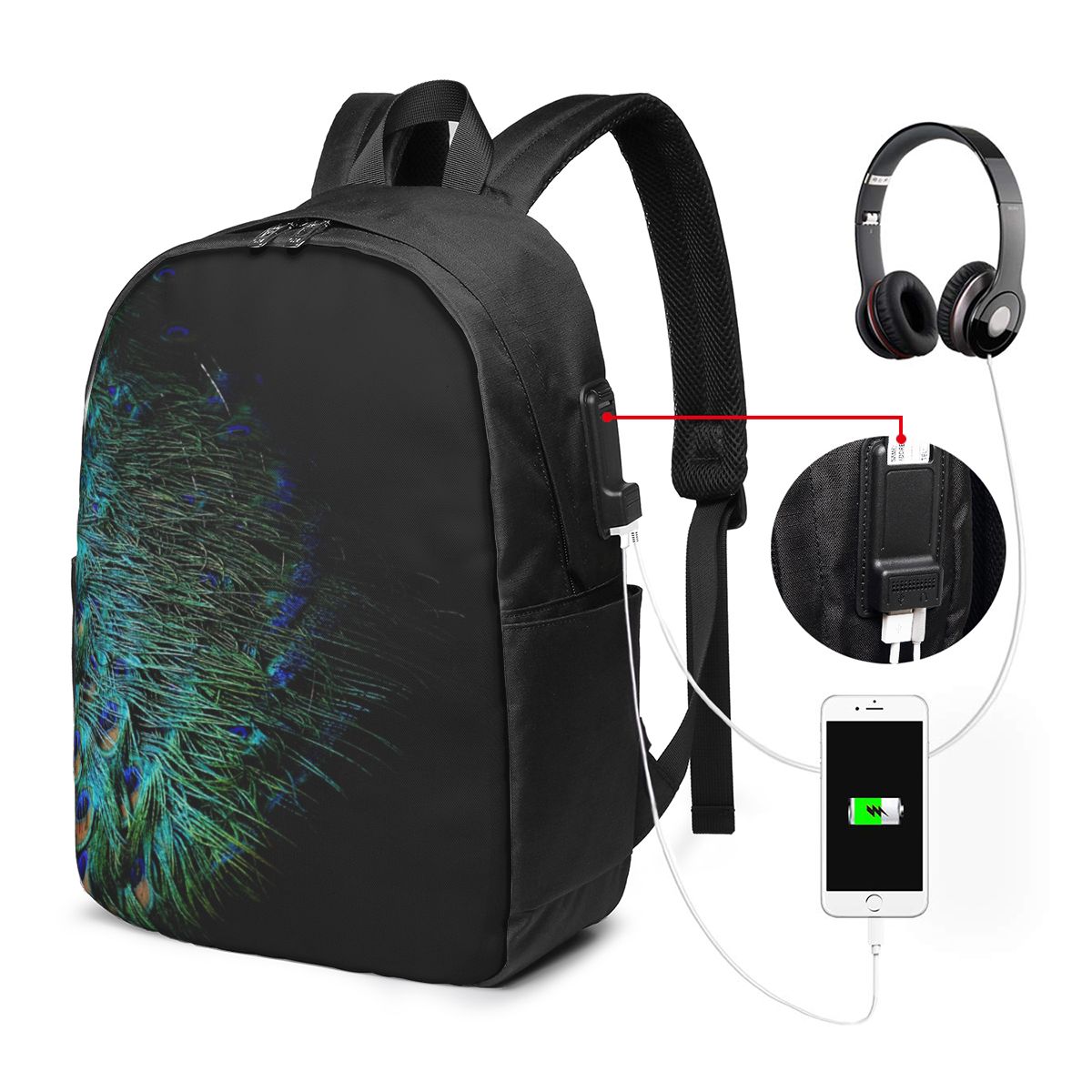 Laptop Bag - Рюкзак с павлиньими перьями на черном